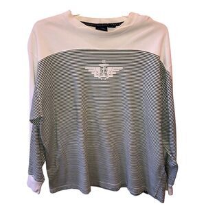 90s Dockers Womens 1X White Green Striped Long Sleeve Pullover Shirt Top VTG